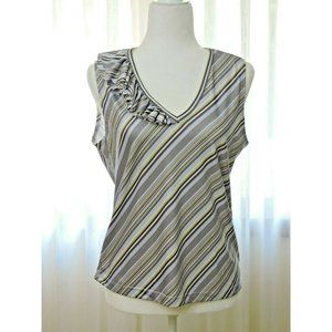Nine & Co Sleeveless Top V-neck Ruffle Purple/Grey Diagonal Stripes Size L